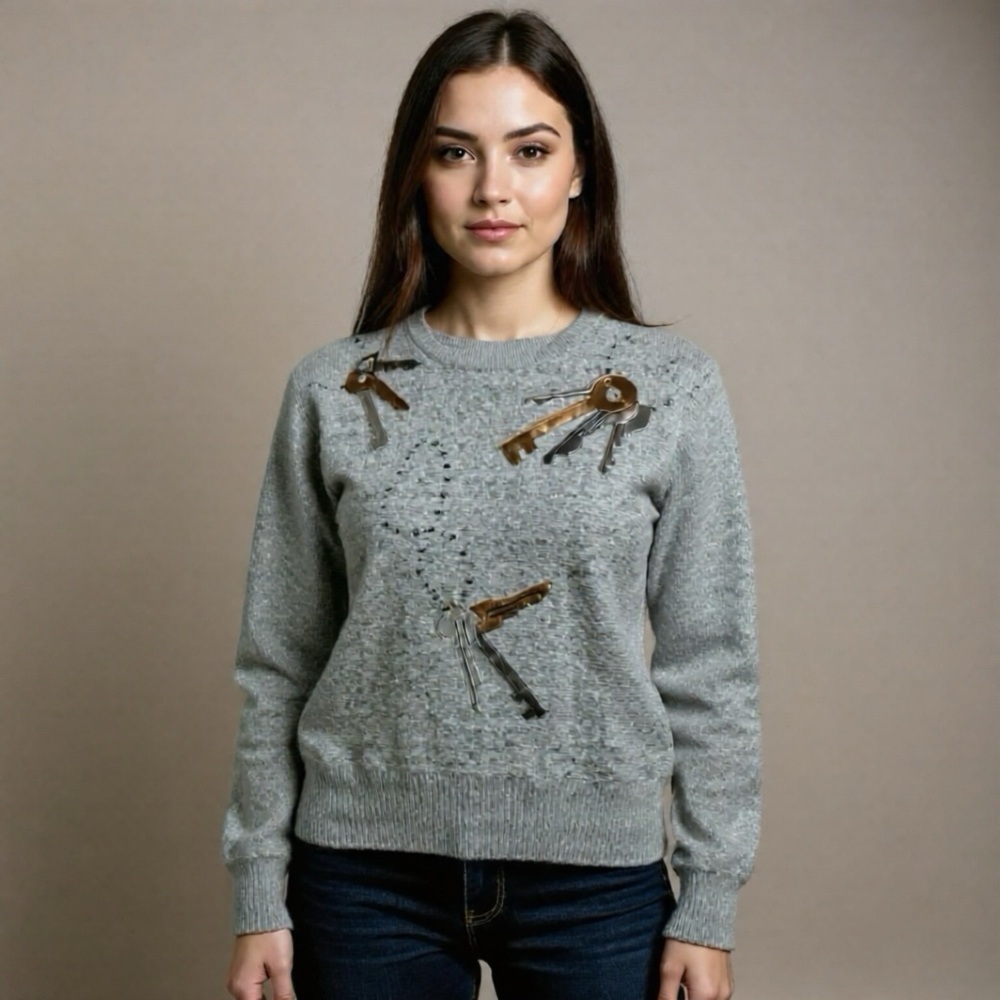 IB Diffusion Vintage Sweater Size L Silk Angora Rabbit Hair Lambswool Jewel Keys
